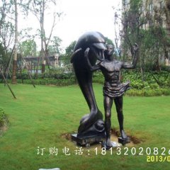 人與海豚銅雕，和諧銅雕，公園景觀雕塑