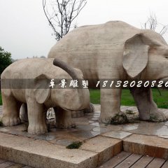 母子象石雕，公園動物石雕