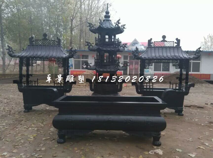 香爐銅雕，寺廟銅香爐 (1)