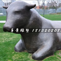 臥著的牛銅雕，公園抽象動(dòng)物雕塑