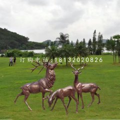 玻璃鋼仿銅馴鹿雕塑，公園動(dòng)物雕塑