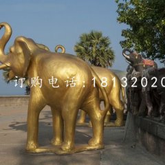 玻璃鋼金色大象，廣場動物雕塑