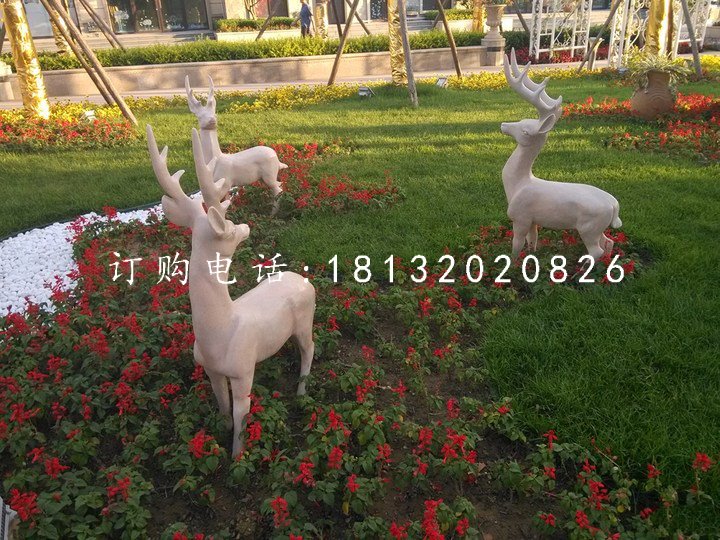 公園小鹿石雕，動(dòng)物雕塑