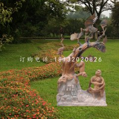 松鶴延年石雕，晚霞紅景觀石雕