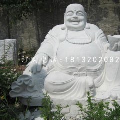 漢白玉拿元寶的彌勒佛，寺廟佛像石雕