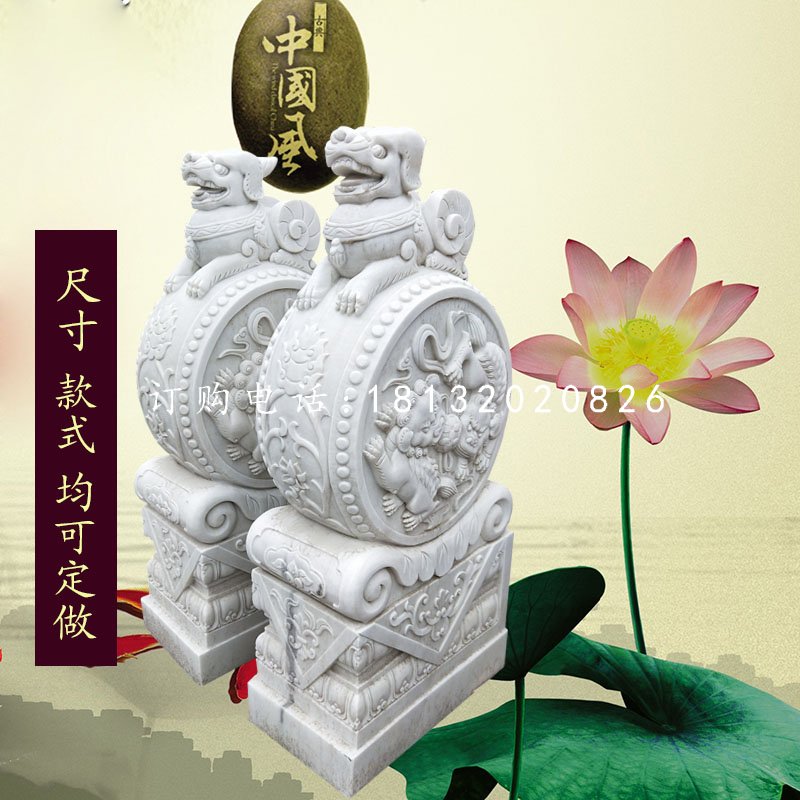 抱鼓石雕塑，漢白玉貔貅門(mén)墩.jpg